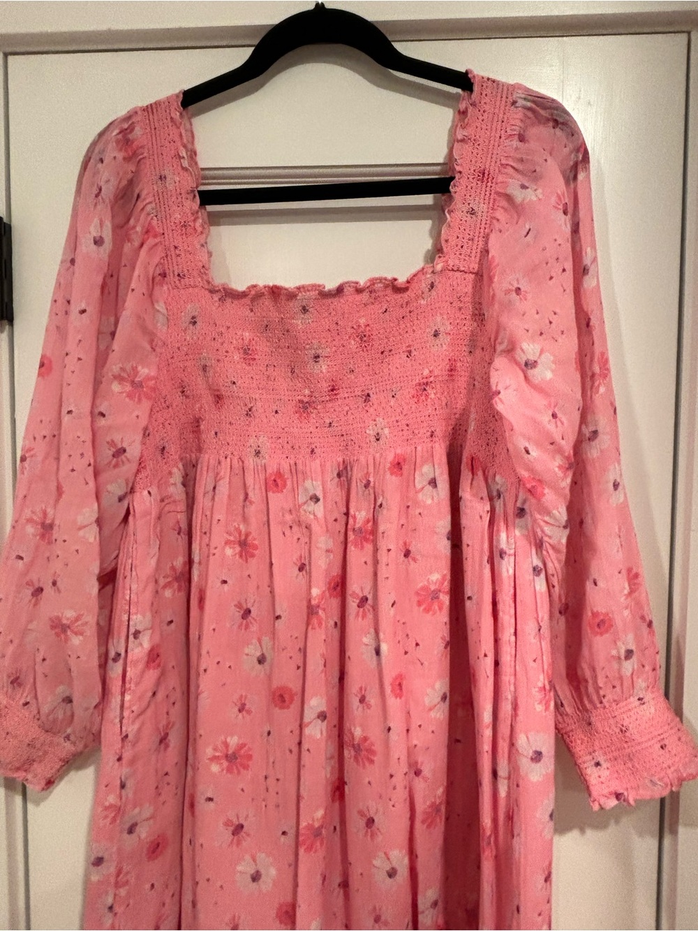 LoveShackFancy Miri Dress Coral Blaze Pink Floral Smocked Ruffled Hem Womens XL - Picture 11 of 16